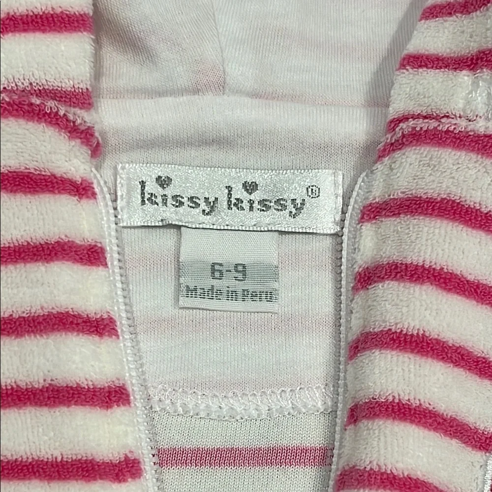 Baby KISSY KISSY Pink and White Striped Hooded Romper 100% pima cotton NWOT 6-9 - Picture 2 of 5